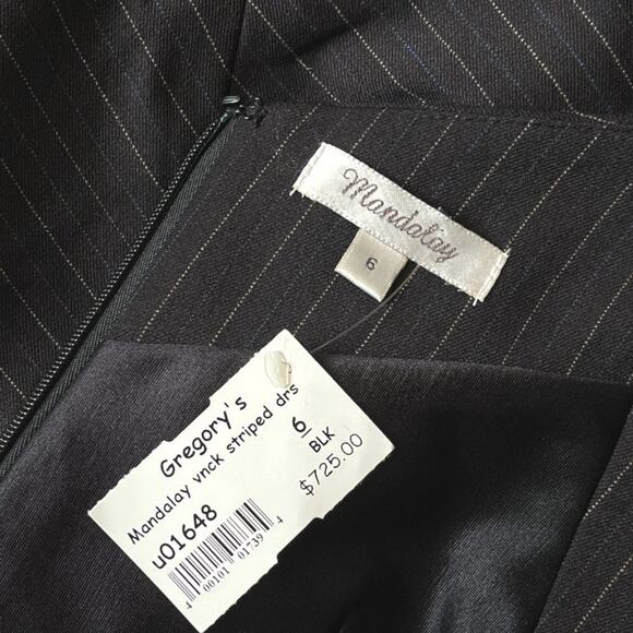 Mandalay Retro Chic Pencil Dress Women Sz 6 Black Stripe V-neck - Picture 8 of 11